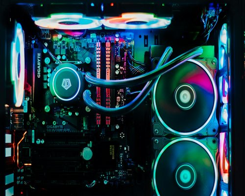 Detailed view of a modern PC motherboard and graphics card components